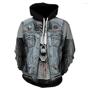 Heren Hoodies 2023 Skull Hoodie Sweatshirt 3D -printen Grappige hiphop Gothic herfstjack Sportswear