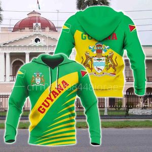 Sweats à capuche pour hommes 2023 Amérique du Sud Comté Guyana Drapeau Tribu Tatouage Rétro Survêtement 3DPrint Hommes/Femmes Pull Casual Veste Drôle