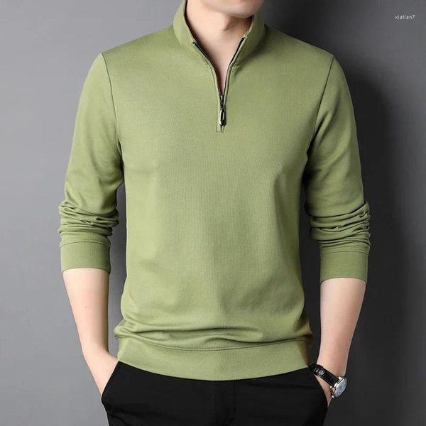 Sudaderas con capucha para hombre, sudaderas informales inteligentes de manga larga para primavera y verano, 10 colores, moda masculina con cremallera, medio cuello alto, 2023