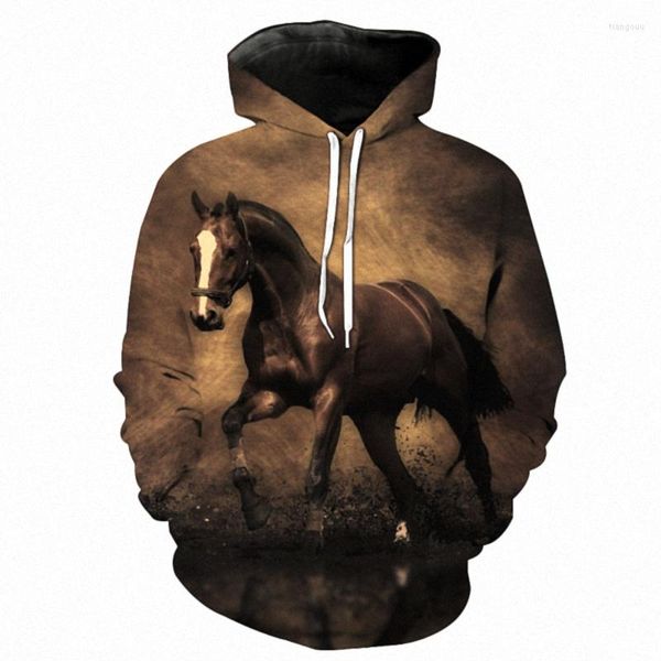 Sweats à capuche pour hommes 2023 Sweat-shirt Hommes Femmes 3D Imprimer Brown Cheval Animal Modèle Pull Unisexe Casual Creative surdimensionné