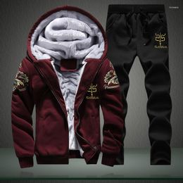 Heren Hoodies 2023 Winter Casual capuchon Warm sweatshirts Mannelijk Dikke 2pc jas pant suit Men Moleton Masculino Mens Fleece Tracksuit