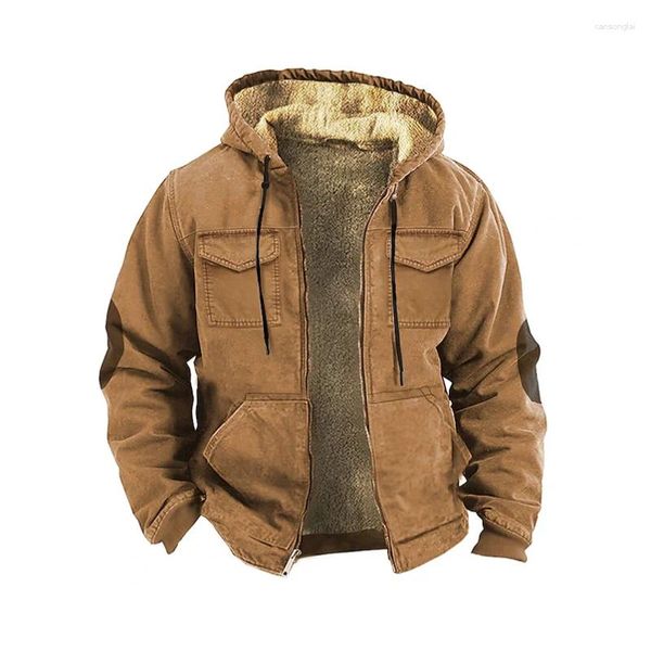 Männer Hoodies 2023 Winter Zip-up Fleece Mantel Jacken Braun Grün Sweatshirt Mann Oberbekleidung Streetwear Langarm Strickjacke Mit Kapuze