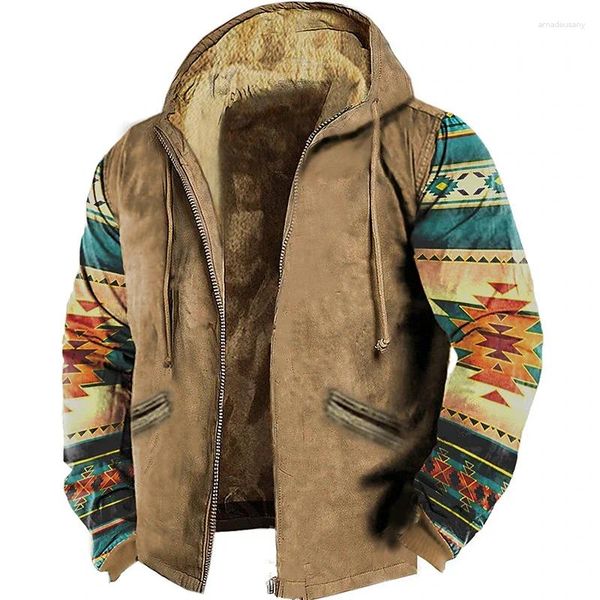 Sweats à capuche pour hommes 2023 fermeture éclair hiver polaire Parka manteaux ethnique Tribal graphiques vestes sweats vêtements d'extérieur à capuche pardessus zippé