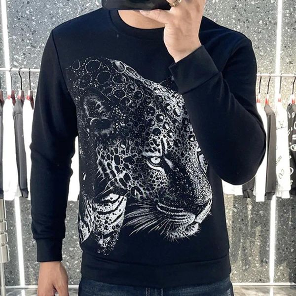 Sweats à capuche pour hommes 2023animal motif léopard forage t-shirt haut de mode marque à manches longues t-shirt pour hommes tenues de club social t-shirt homme