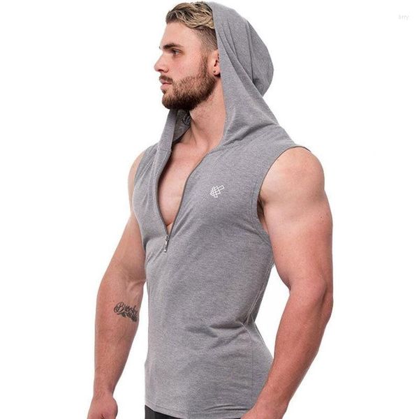 Sudaderas para hombres 2023cotton fitness hombres culturismo culturista sin mangas muscular ropa tops casual encapuchado