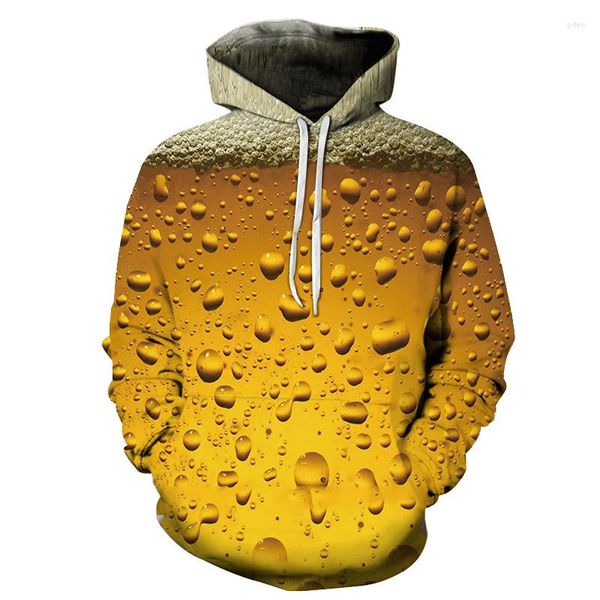 Sweats à capuche pour hommes 2023Men's Fashion 3D Beer Printed Hoodie Nouveauté Vêtements sanitaires Sweat à capuche Jaune Automne Pull à manches longues Top