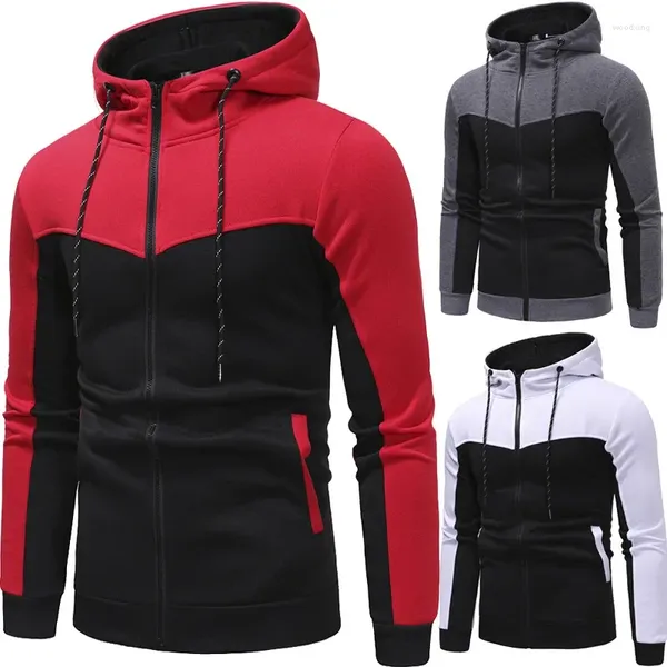 Sudaderas con capucha para hombre 2024 Otoño/Invierno Diseño de empalme Casual Slim Fit Cremallera con capucha Color Block Suéter