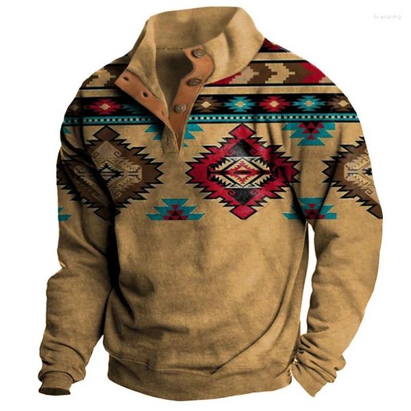 Sudaderas con capucha para hombre, Camisetas con cuello en V, suéter con estampado Digital 3d, cuello levantado, camiseta Vintage Y2k de 6 botones, ropa de gimnasio Hipster 2024