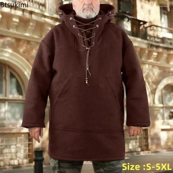 Sudaderas para hombres 2024 Sweatshirts informales Autumn Otoño Invierno espeso espeso tibio de gran tamaño ropa de longitud media de lana de lana de longitud