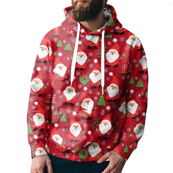 Sudaderas con capucha para hombre, sudadera con capucha navideña con estampado 3d rojo de año para hombre, sudadera de fiesta de manga larga, jersey de calle 2024