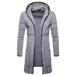 Cardigan à capuche avec grandes poches pour homme, sweat à capuche, couleur unie, fermeture éclair, manches longues, vêtements pour hommes, 2024