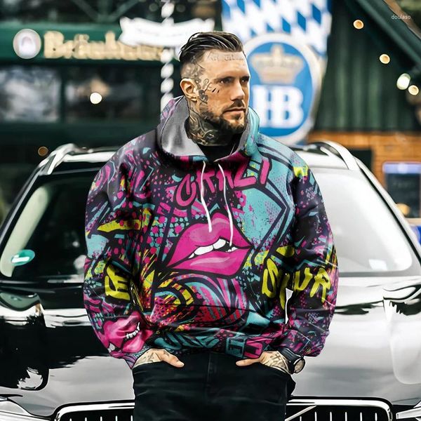 Sudaderas con capucha para hombre 2024 Hip-hop Graffiti costura impresión 3D sudadera deportiva moda femenina calle manga larga