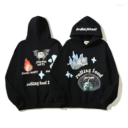 Mannen Hoodies 2024 Mannen Vrouwen Graffiti Brief Bladerdeeg Schuimende Zwarte Fleece Capuchon Streetwear Trui Sudaderas Oversized Sweatshirts