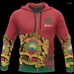 Sweat à capuche masculin 2024 Morocco Emblem 3D Sweat à sweat avec blason country imprimement zipper homme parié féminin sweat-shirt décontracté décontracté