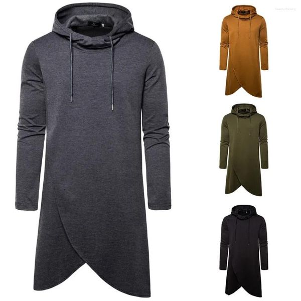 Sweats à capuche pour hommes 2024 printemps et automne mode irrégulière fendue pull à capuche mi-long pull manteau