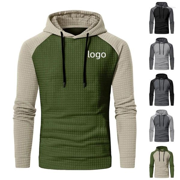 Sudaderas con capucha para hombre, Sudadera con capucha de cuadros pequeños bloqueados de Color para primavera y otoño, Top deportivo con logotipo impreso con nombre personalizado, 2024