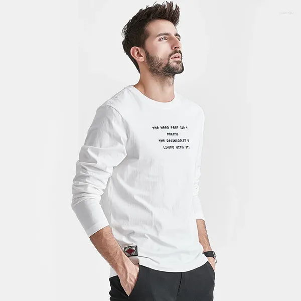 Sweat à capuche masculin 220g Double Yarn Soft Spring Lettre broderie T-shirt à manches longues en coton blanc intérieur en bas blanc en coton pur pur pour hommes