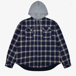 Sweats à capuche pour hommes 23ss Grailz Cardigan à capuche Plaid Patchwork Silhouette bidirectionnelle Hommes Femmes Chemise à capuche Manteau Bleu Jaune