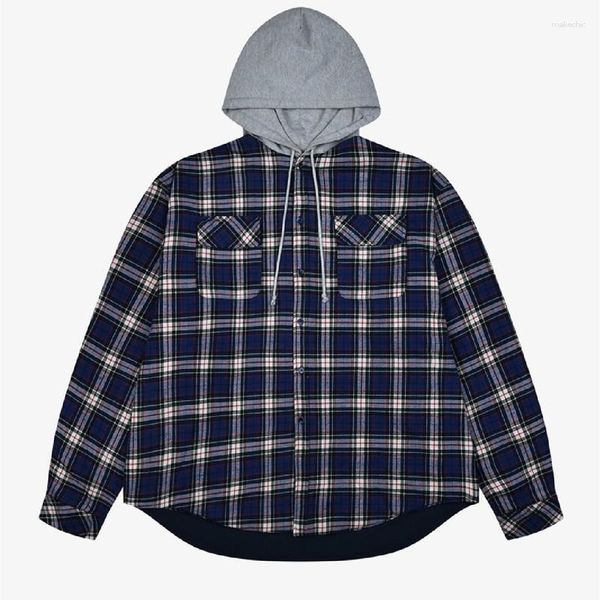 Sudadera para hombres 23SS Grailz Cardigan sudadera a cuadros Patchwork Silhouette de dos vías Camisa con capucha para mujeres