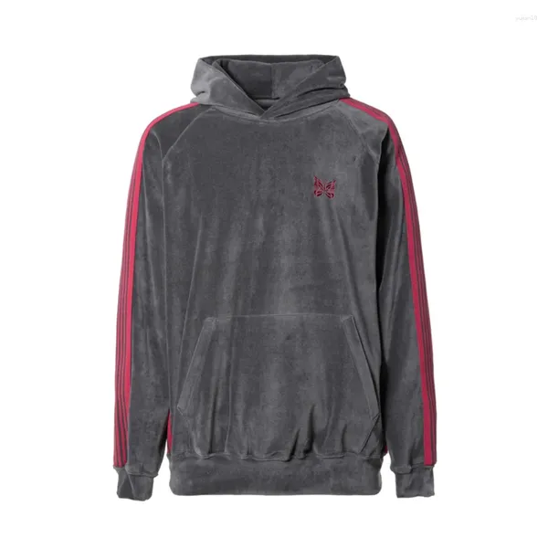 Sudaderas con capucha para hombre 23SS agujas de terciopelo bordado mariposa Sudadera con capucha hombres mujeres 1:1 AWGE albaricoque pulóver sudaderas Haikyuu