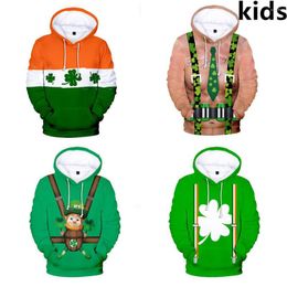 Heren Hoodies 3 tot 14 jaar Kids St. Patrick's Day 3D Gedrukte Hoodie Sweatshirt Boys Girls Casual Cartoon Jacket Coat Kinderkleding
