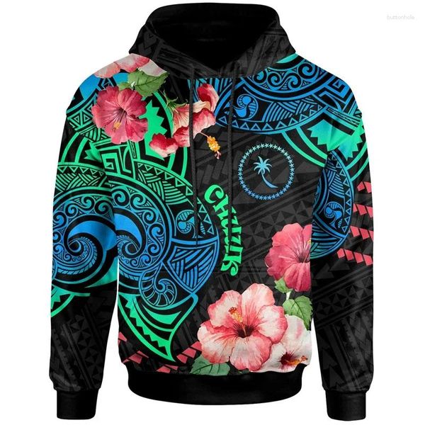 Sweat à capuche masculine 3d Chuuk State Coading of Arms Polynesian Tattoo Lapu Sun Tribal Sweats Y2K Vêtements Fashion Hooded Pulavels