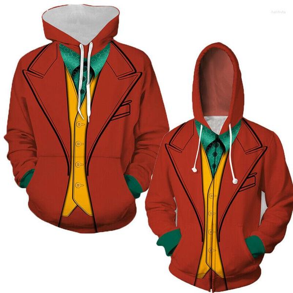 Sudaderas con capucha para hombre, sudadera con capucha de payaso 3D de Stephen King, chaqueta con cremallera, abrigo de Cosplay de Halloween, ropa de otoño e invierno para hombre