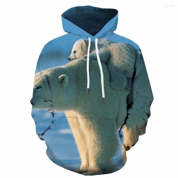 Sweats à capuche pour hommes 3D Family Sweat à capuche Hommes Polar Bear Hoody Anime Animal Print Beauty Sweat-shirt imprimé à manches longues