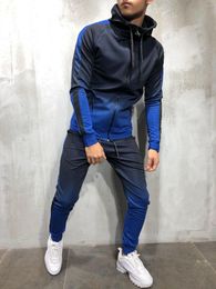 Sweats à capuche pour hommes 3D Gradient Imprimé Zip Hip Hop Sports Set Intérieur Extérieur Porter Muscle Keep Fit Hooded