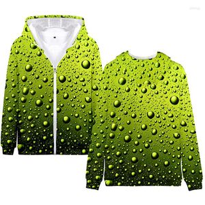 Sweats à capuche pour hommes 3D Sweat à capuche Vert Gouttes d'eau Costume Mode Hip Hop Hommes Femmes Vestes à glissière Tops Manches longues Homme Sweats à capuche