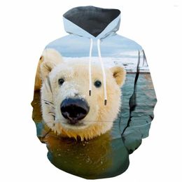 Heren Hoodies 3D Polar Bear Sweatshirts Men Diergedrukte schattige hoody Anime grappige hoodie print sweatshirt unisex