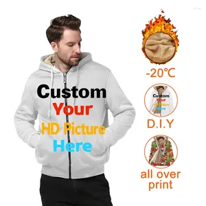 Heren Hoodies 3D -print Aangepaste oversized fleece opwarming Hoodie Zip Diy Lange winterjas Mannen Warme top drop groothandel kleding