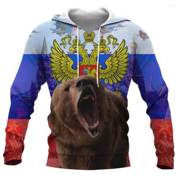 Sudaderas con capucha para hombre con estampado 3d de bandera rusa emblema nacional Animal oso sudaderas hombres mujeres Unisex con capucha abrigo de moda de gran tamaño