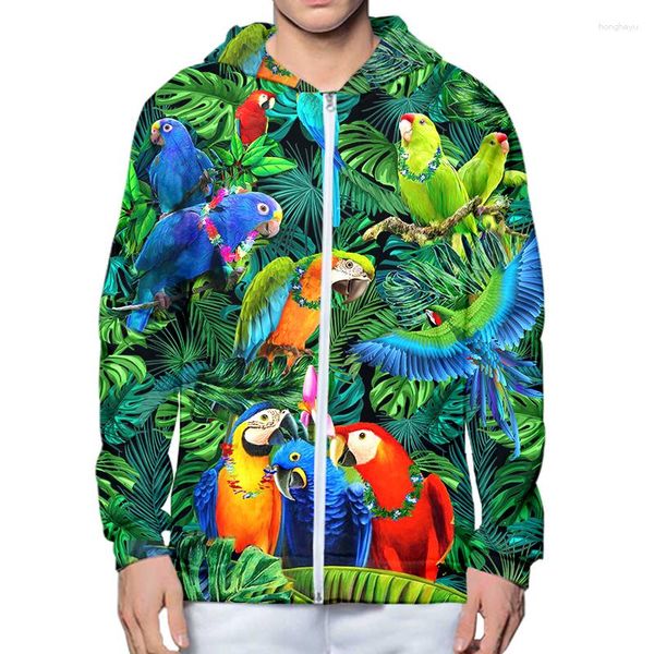 Sweats à capuche pour hommes 3D imprimé oiseau Animal feuille perroquet Costume hommes mode pulls décontractés femmes collège à capuche vêtements Harajuku