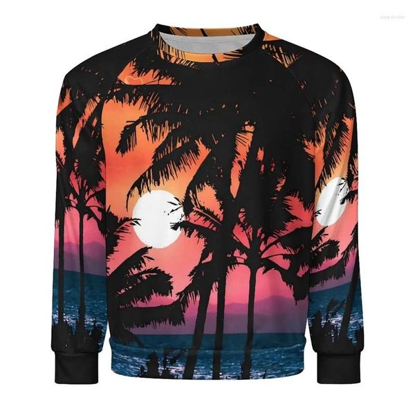 Sudaderas con capucha para hombre, jerséis con estampado 3D de vista hawaiana para hombre, ropa con estampado de árbol de coco y atardecer, Top de manga larga para mujer