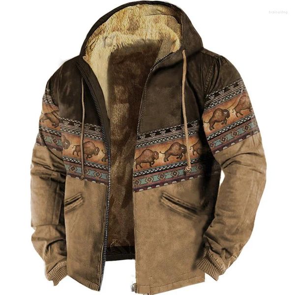 Sweats à capuche pour hommes 3D imprimé hommes vestes automne hiver homme décontracté à capuche fermeture éclair polaire coton Western Cowboy Vintage vêtements de sport à capuche