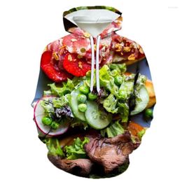 Sweat à capuche masculin 3D Salade de steak Salade Frenries Frises Food Sweat à capuche pour hommes à capuche longue sweat à capuchon