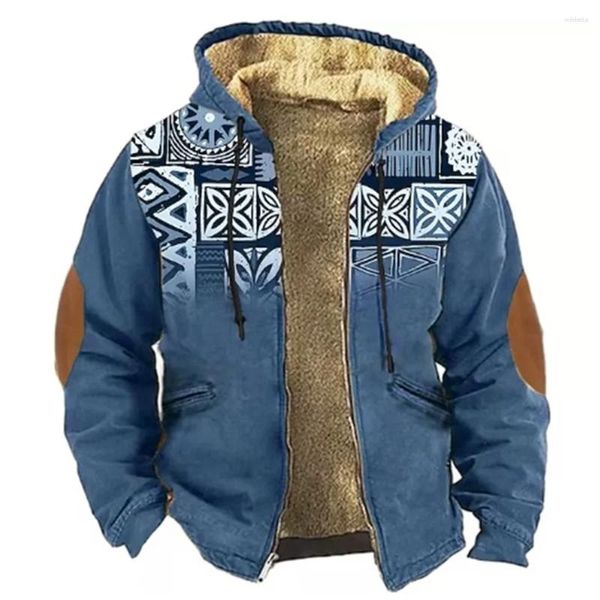 Sweats à capuche pour hommes, imprimés 3D, ethnique quotidien, veste à capuche décontractée, bleu marine, marron, manches longues, polaire à capuche, manteaux d'extérieur, hiver