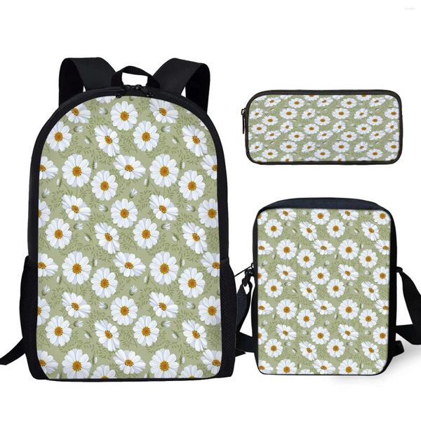 Hoodies para hombres 3pcs Fresh Small Small Daisy Print School Bolsan con lápiz de almuerzo adolescentes para niños Estudiantes a mochilas casuales