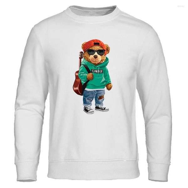 Sudaderas con capucha para hombre Un oso genial con guitarra y gafas de sol Sudadera divertida para hombre Ropa casual de moda Jersey de cuello redondo Sudadera con capucha extragrande suelta