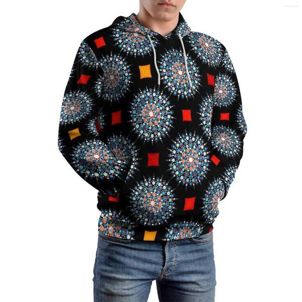 Sweats à capuche pour hommes abstrait Mandala lâche coloré imprimé floral pull décontracté à capuche mâle à manches longues Hip Hop Design sweats à capuche