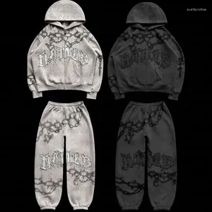 Sweats à capuche pour hommes Esthétique Hip-hop Street Wear avec chapeau Goth Print Veste surdimensionnée à fermeture éclair Punk Junk Couple Pull Y2K Vêtements dans les années 2000