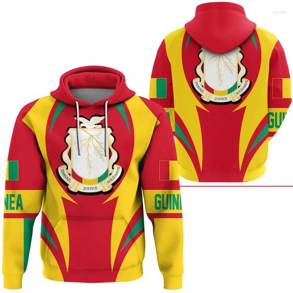 Sweat à capuche masculine Afrique du drapeau de la carte de la Guinée 3D imprimé pour hommes vêtements patriotiques Tracksuit National Emblem Sweatshirts graphiques