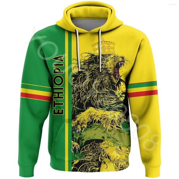 Sudaderas con capucha para hombre Ropa africana Sudadera con capucha etíope Estilo de temporada - Corona de león Verde Amarillo Suéter informal Chaqueta Harajuku vintage