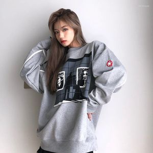 Heren Hoodies Amekaji Gray Cotton Oversize losgevallen trui retro portret herfst sweatshirts heren en dames lange mouwen