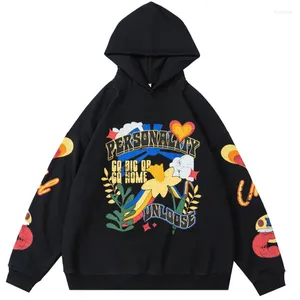 Herenhoodies Amerikaans casual los sweatshirt met capuchon Leuke bedrukte pluche verdikte straatfleece hoodie met splitontwerp