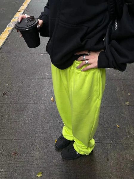 Sweats à capuche pour hommes Hip-Hop américain Fluorescent vert sport pantalons décontractés pour femmes rue taille haute droite ample drapé jambe large