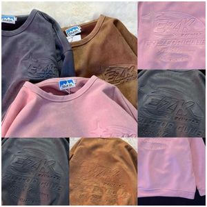 Heren Hoodies American Retro Embossed Letters Suede Pink Bruine Round Neck Sweatshirt For Men and Women Paren Sweet Cool Design Niche Top Volledige brief Hot Diamond