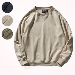 Heren Hoodies American-Style Heavy Terry Sweater Men's Cotton Retro Solid Color Simple Round Neck Pullover Raglan Sleeve Long Top
