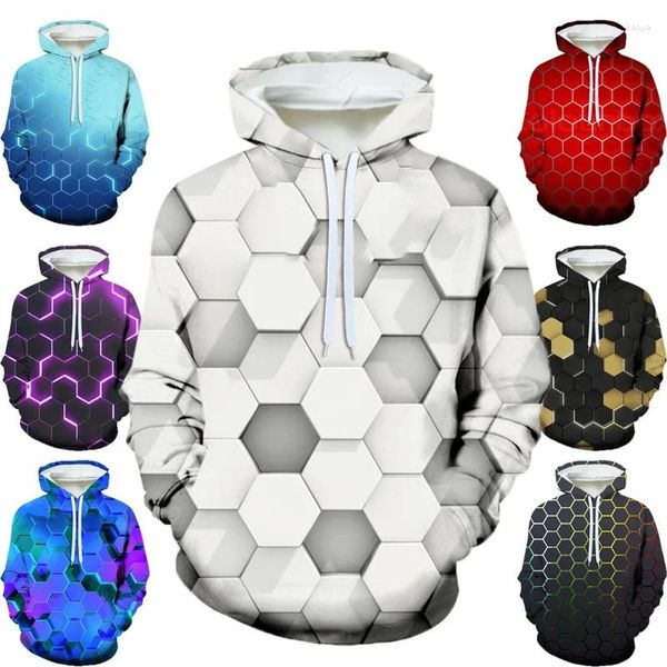 Sweats à capuche pour hommes et femmes, imprimés en 3D, pulls décontractés, motifs hexagonaux géométriques abstraits, à la mode
